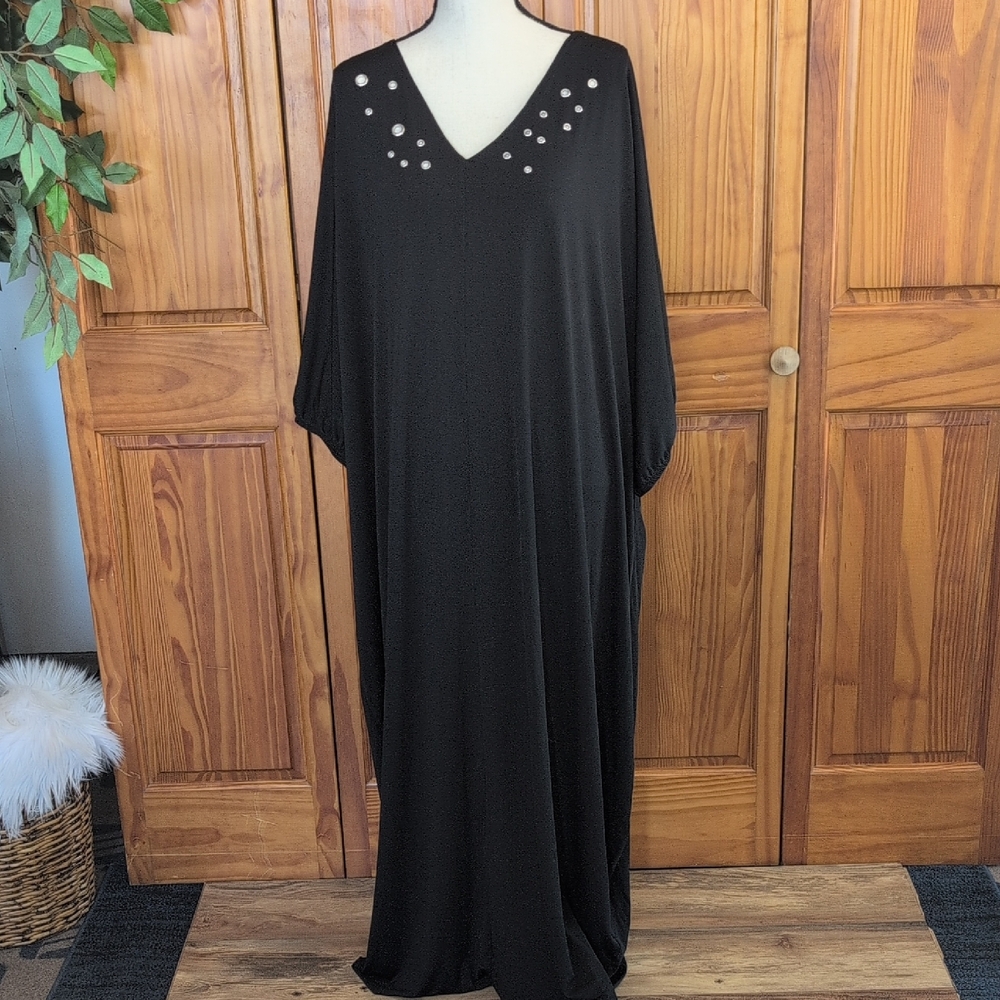 Megan Renee Caftan Maxi Dress with Embellished Neckline 3X       C493